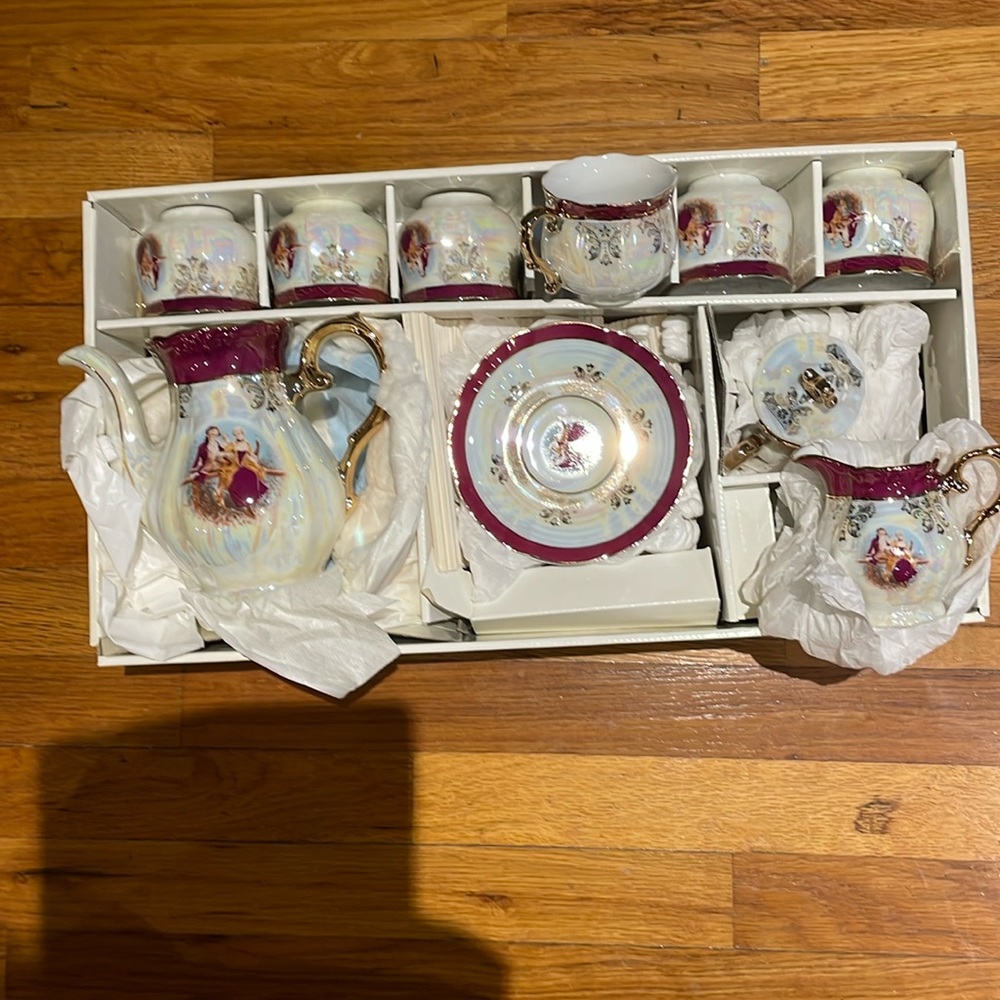 New coffee set for six person in the box made in Japan very beautiful. White